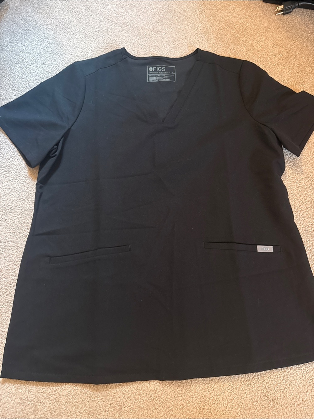 Figs Black V-Neck Scrub Top